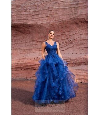 J27019 Robe à volants Bleu marin