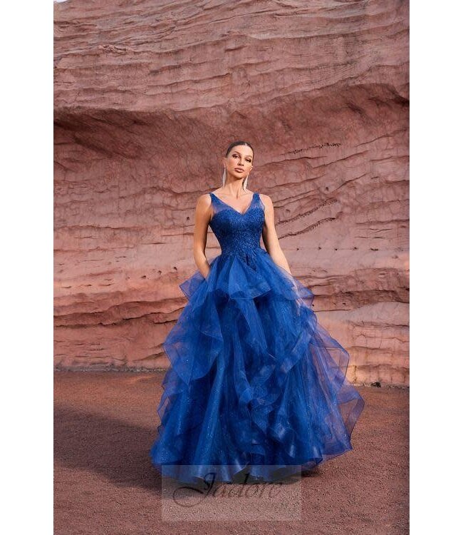 J27019 Robe à volants Bleu marin