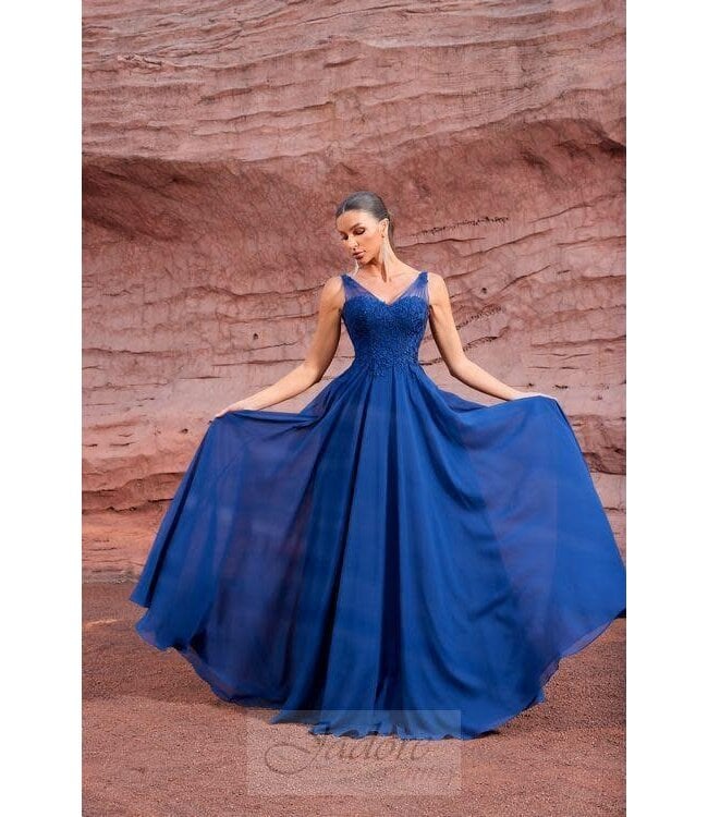 J27020 Robe Fluide Bleu Marin