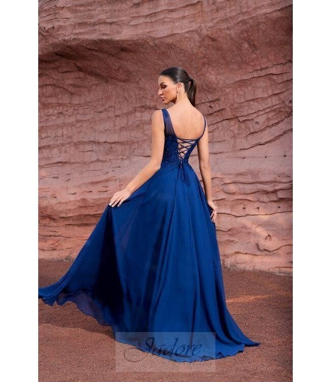 J27020 Robe Fluide Bleu Marin