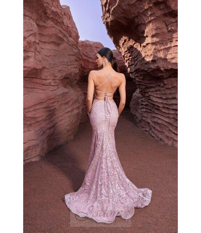 J27029 Robe ajustée ajourée brillante Rose