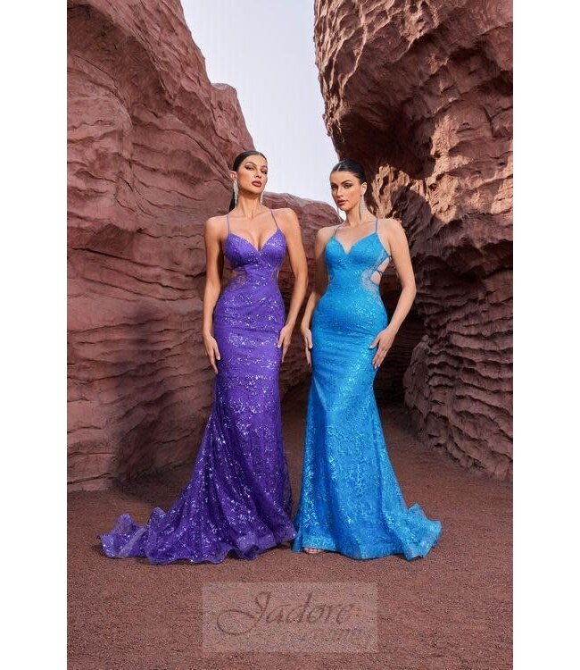 J27029 Robe ajustée ajourée brillante Turquoise