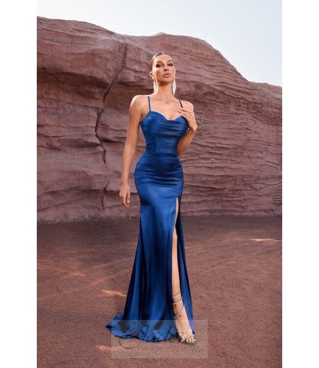 J27037 Robe ajustée extensible Bleu Marin