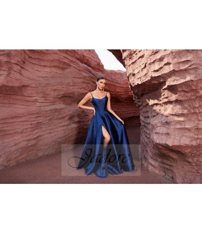 J27038 Robe en satin corset Bleu Marin