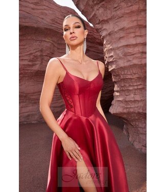 J27038 Robe en satin corset Bourgogne