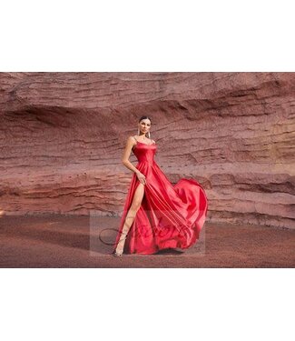 J27039 Robe en satin fluide Rouge
