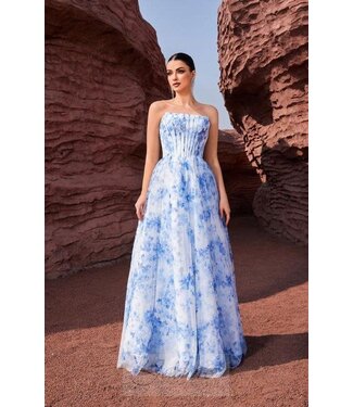 J27040 Robe fleurie bustier Bleu