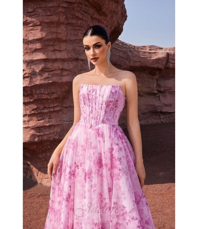 J27040 Robe fleurie bustier Rose