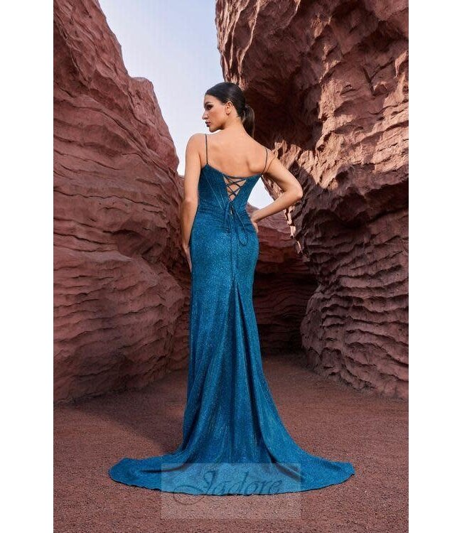 J27043 Robe corset scintillante Sarcelle