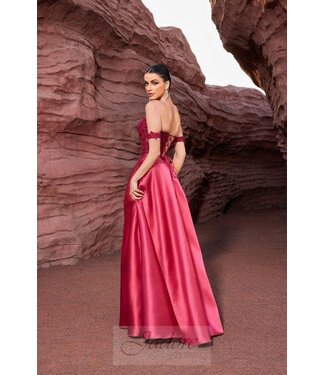 J27007 Robe princesse en satin Bourgogne
