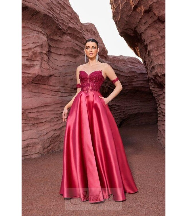 J27007 Robe princesse en satin Bourgogne