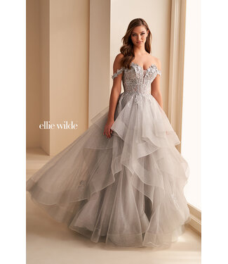 35084 Robe Avec Tulle À Étage Jaune Pâle