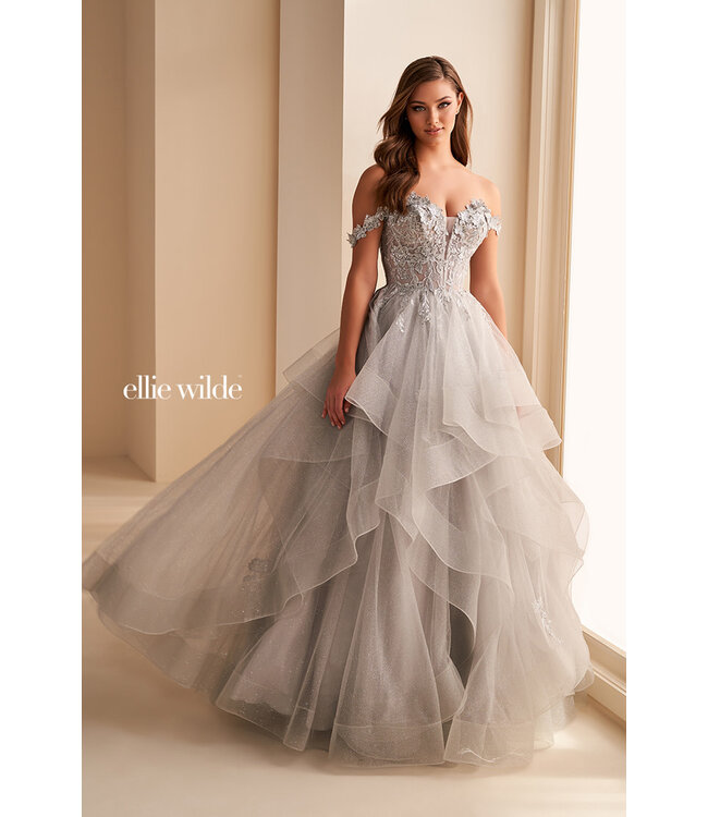 35084 Robe Avec Tulle À Étage Jaune Pâle