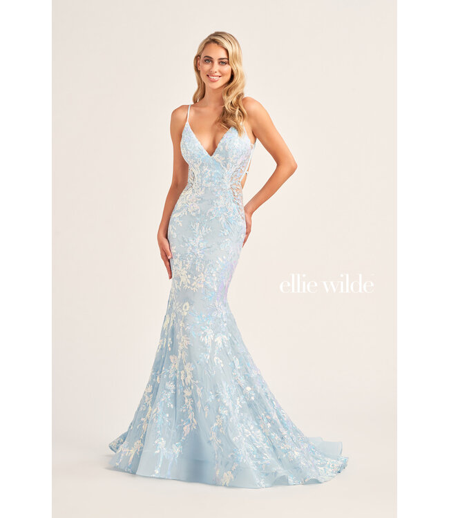 35011 Robe À Dos Ouvert Bleu Pâle