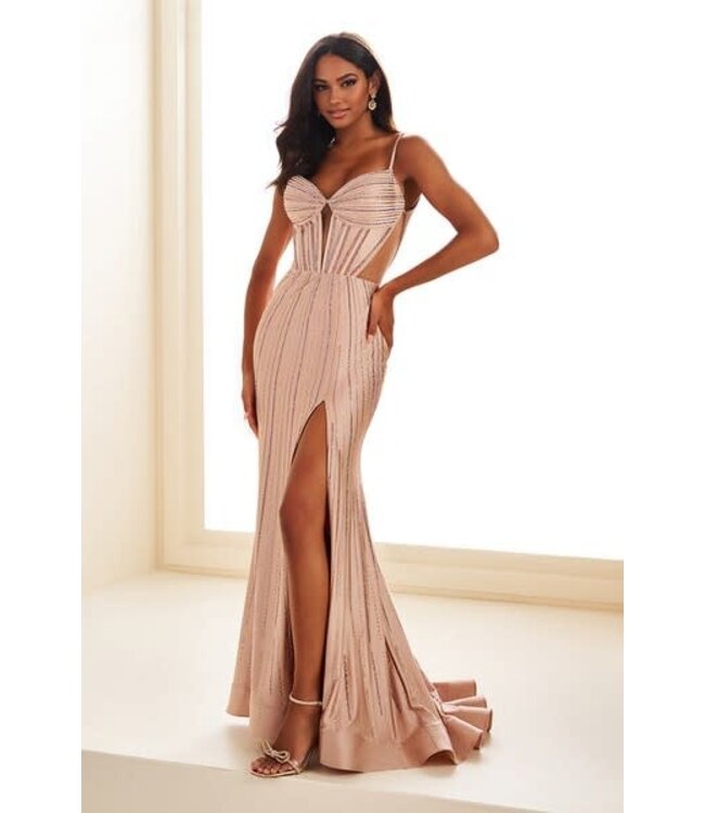 36052 Robe Brillante Avec Fente Rose Anglais