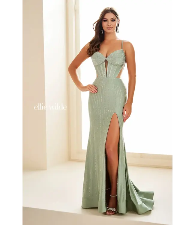 36052 Robe Brillante Avec Fente Sauge