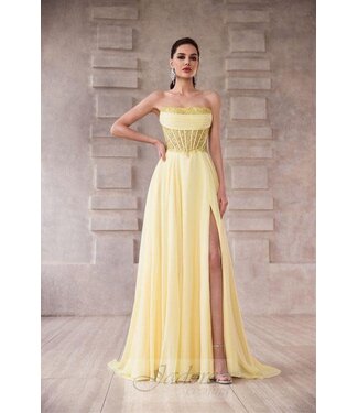 J28005 Robe Corset Fluide Jaune