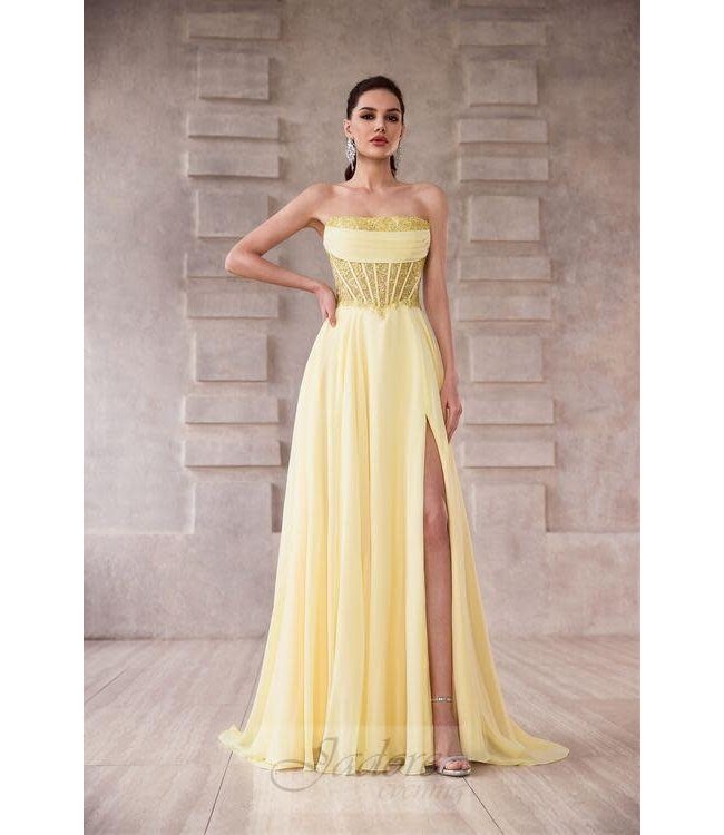J28005 Robe Corset Fluide Jaune
