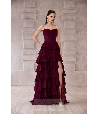 J28007 Robe Corset À Étages Bourgogne