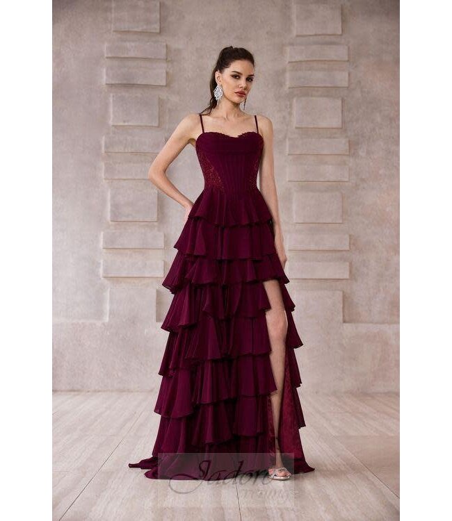 J28007 Robe Corset À Étages Bourgogne