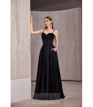 J28008 Robe Fluide En Satin Noire
