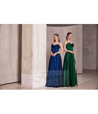 J28008 Robe Fluide En Satin Émeraude