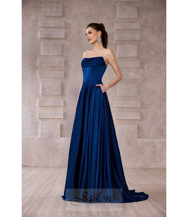 J28010 Robe Corset En Satin Marine