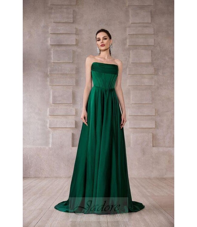 J28010 Robe Corset En Satin Émeraude