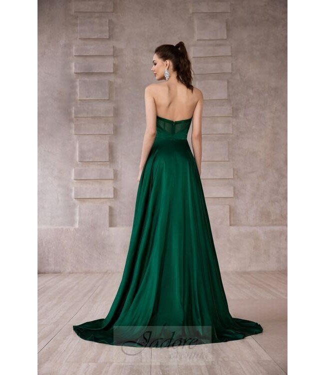 J28010 Robe Corset En Satin Émeraude