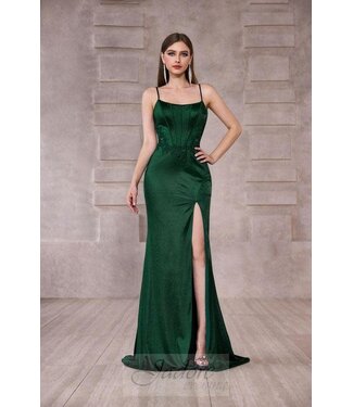 J28018 Robe Corset Dos Lacé Émeraude