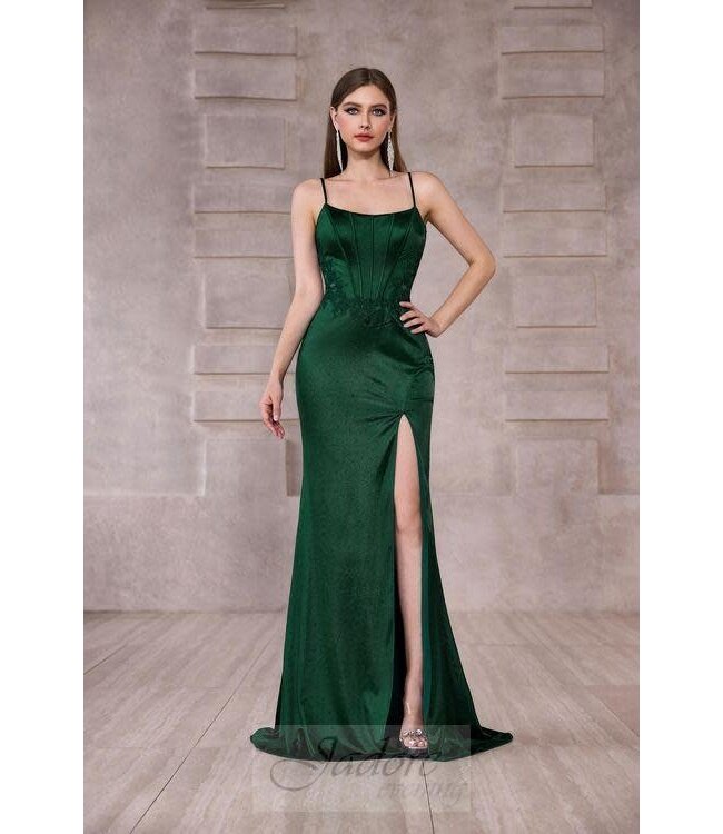 J28018 Robe Corset Dos Lacé Émeraude