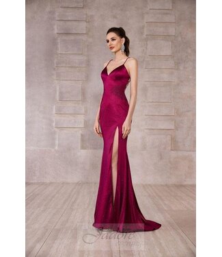 J28019 Robe Ajustée Dos Lacé Bourgogne