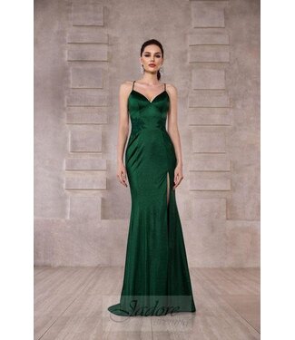 J28019 Robe Ajustée Dos Lacé Émeraude