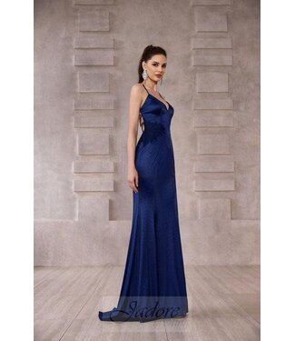 J28019 Robe Ajustée Dos Lacé Marine