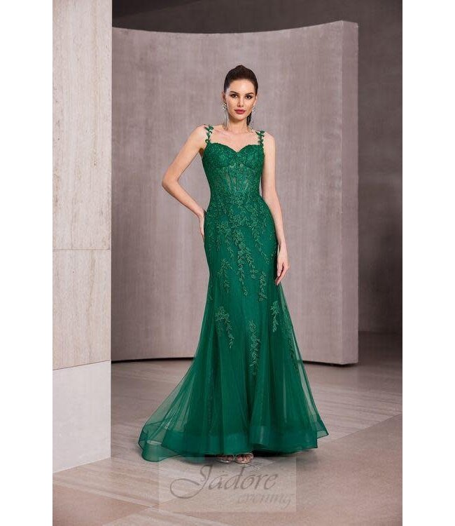 J28021 Robe En Dentelle Émeraude