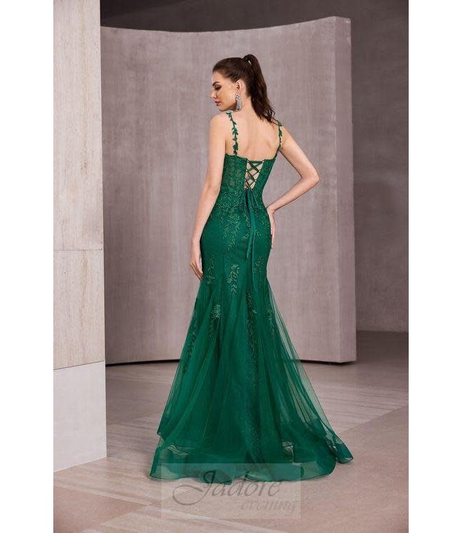 J28021 Robe En Dentelle Émeraude