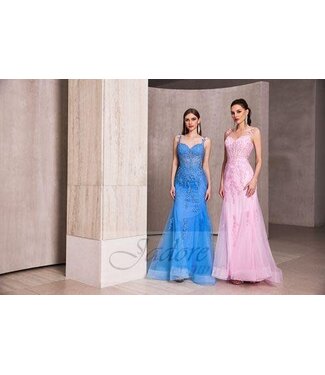 J28021 Robe En Dentelle Bleu