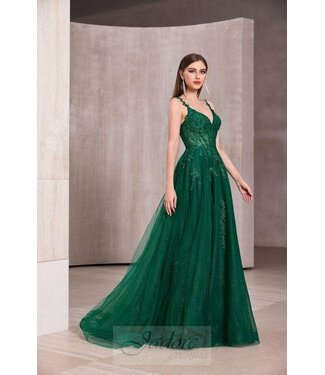 J28022 Robe Décolleté en A Émeraude