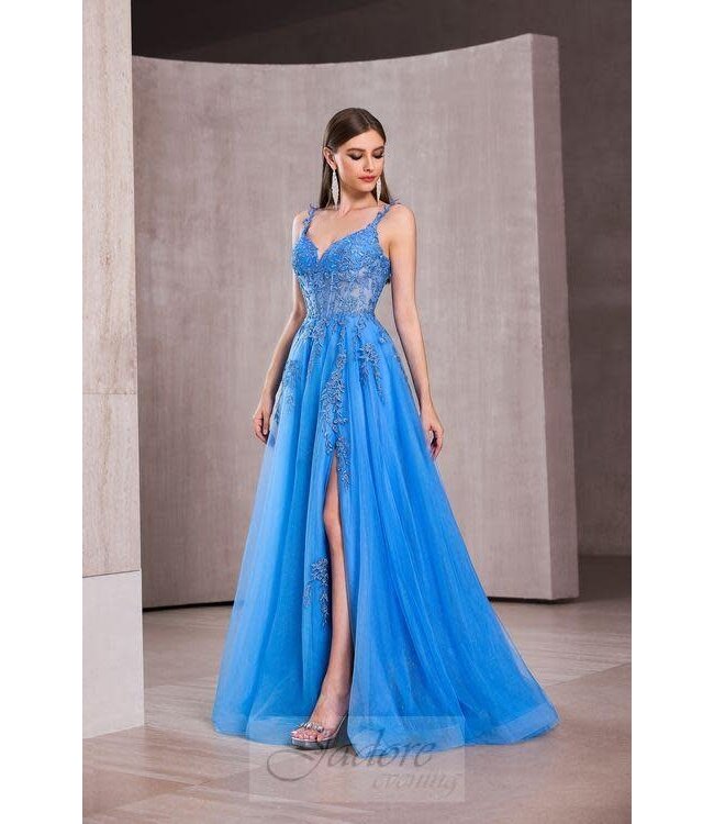 J28022 Robe Décolleté en A Bleu