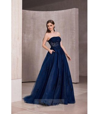 J28023 Robe Brillante En Tulle Marine