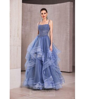 J28024 Robe À Volants Bleu Iris