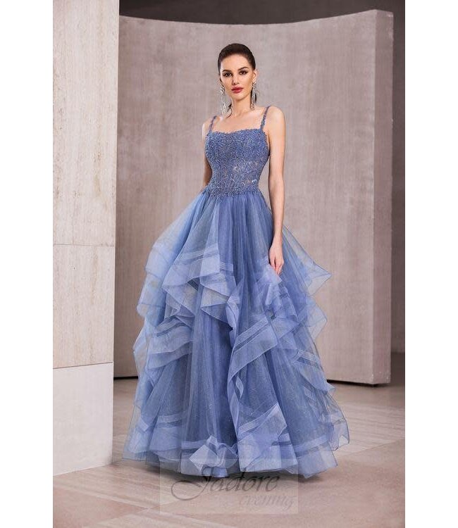 J28024 Robe À Volants Bleu Iris