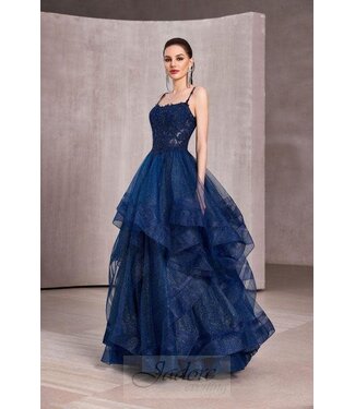 J28024 Robe À Volants Bleu Marin