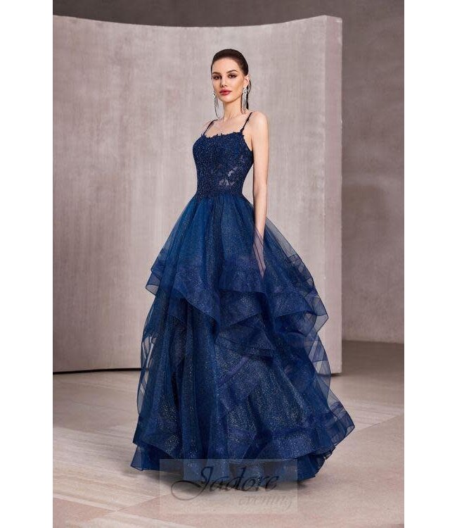 J28024 Robe À Volants Bleu Marin