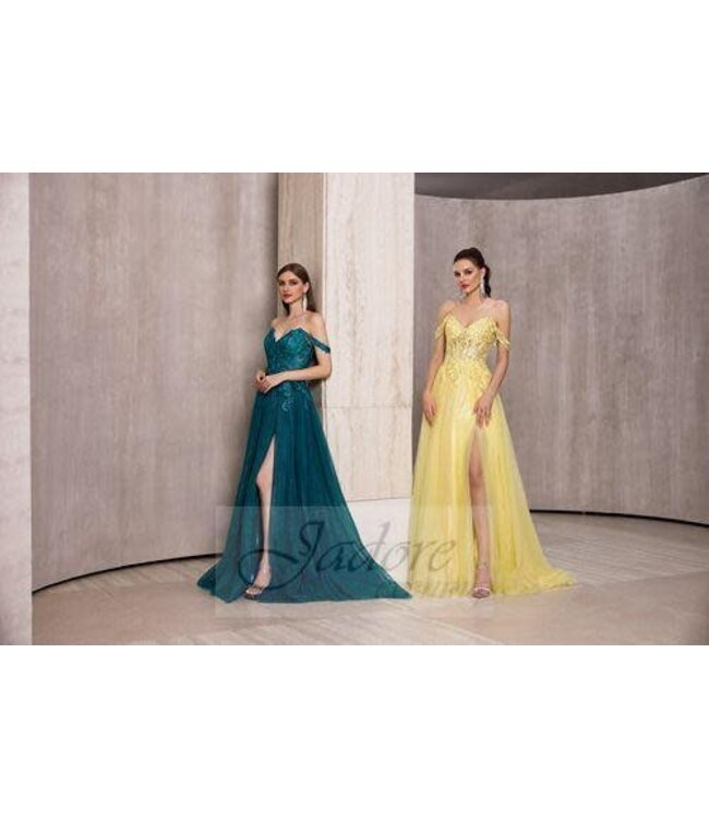 J28027 Robe Off-the-shoulder Jaune