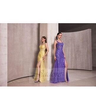 J28028 Robe Corset Brodée Jaune