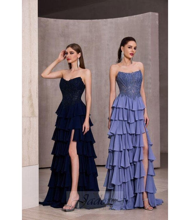 J28030 Robe Fluide À Étages Bleu Iris