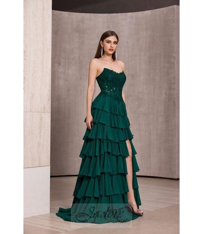 J28030 Robe Fluide À Étages Émeraude