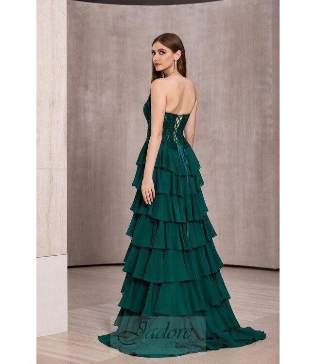 J28030 Robe Fluide À Étages Émeraude