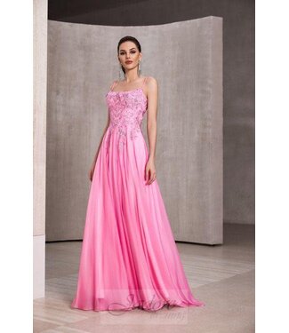 J28038 Robe Fluide En Chiffon Rose Bébé